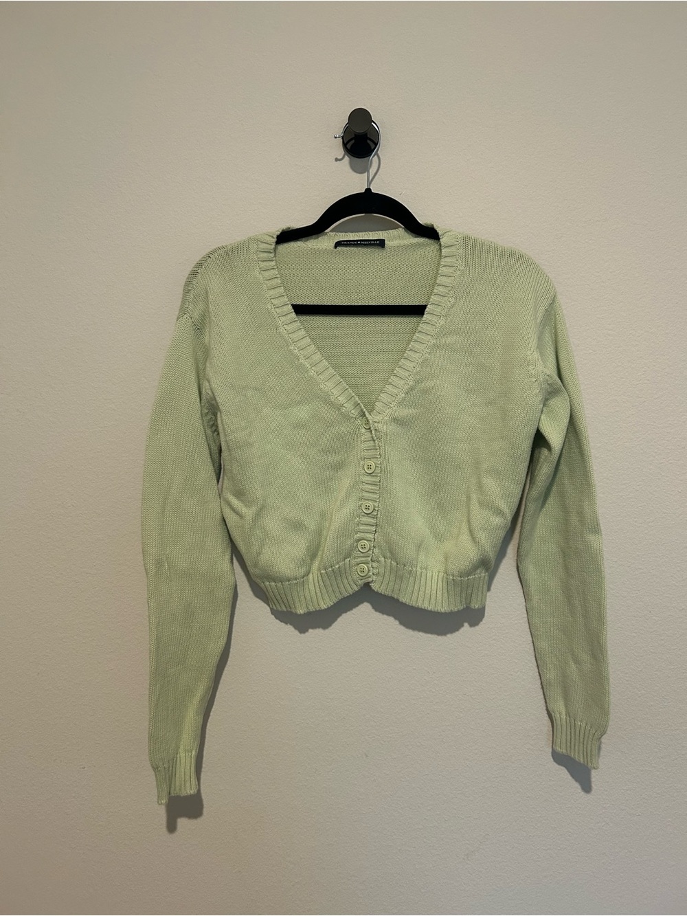 Brandy Melville Sage Green V-Neck Cropped Button Cardigan